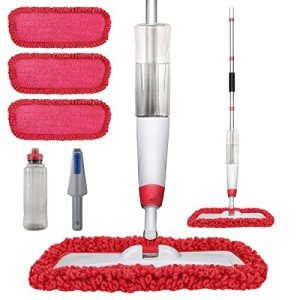 Microfiber Spray Mop with Reusable Pads and Scrubber
