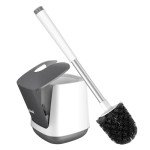 Ergonomic Toilet Brush Set with Holder - White & Grey