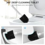 Ergonomic Toilet Brush Set with Holder - White & Grey