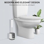 Ergonomic Toilet Brush Set with Holder - White & Grey