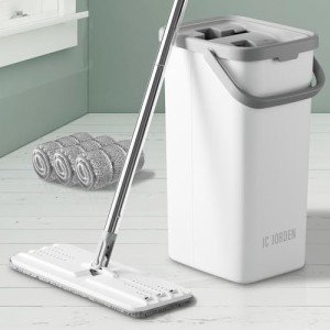 Mop and Bucket Set with Wringer and Microfiber Pads