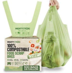 100 Compostable Trash Bags with Handles - 2.6 Gallon