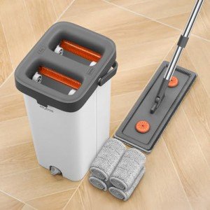 Mop and Bucket Set with Washable Microfiber Pads