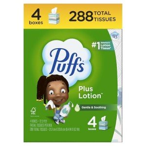 Puffs Plus Lotion Facial Tissues, 4 Mega Boxes
