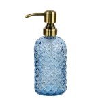 16 oz Blue Glass Soap Dispenser with Gold Pump