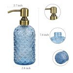 16 oz Blue Glass Soap Dispenser with Gold Pump