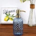 16 oz Blue Glass Soap Dispenser with Gold Pump