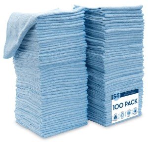 100 Pack Microfiber Cleaning Cloths - Light Blue