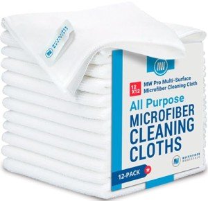 12 Pack of 12" x 12" White Microfiber Cloths