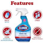 Clorox Clean Up Multi Surface Spray with Bleach, 2 Pack All Purpose Bleach Spray Trigger, Disinfects Kitchen, Bathroom, Fresh Scent, Mold & Mildew Cleaner, 32 oz. Ea Plus Microfiber Cleaning Cloth