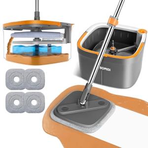 BOMIDI Spin Mop & Bucket with 4 Microfiber Pads