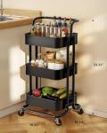 Pipishell 3-Tier Rolling Utility Cart with Lockable Wheels