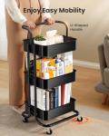 Pipishell 3-Tier Rolling Utility Cart with Lockable Wheels