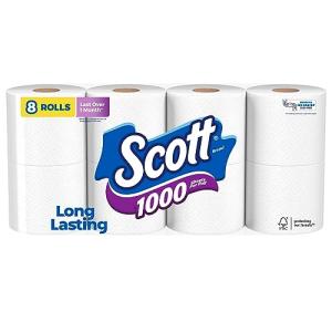 Scott Toilet Paper, 1000 Sheets per Roll, 8 Rolls