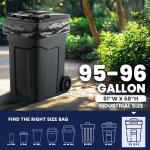 Heavy Duty Black Trash Bags, 95-96 Gallon, 50 Count