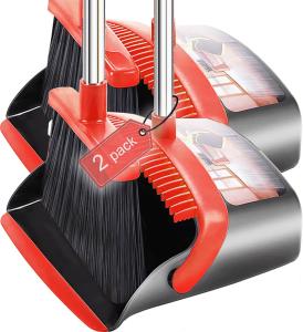 Broom and Dustpan Set with Self-Cleaning Teeth
