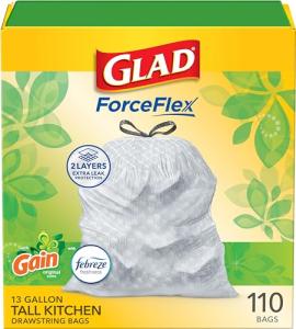 Glad ForceFlex 13 Gallon Kitchen Trash Bags, 110 Ct