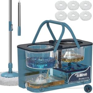 4-Chamber Spin Mop and Bucket Set with Replacement Heads