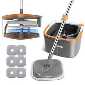 BOMIDI Spin Mop & Bucket Set with 6 Pads