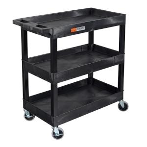 Heavy-Duty 3-Shelf Utility Push Cart, 300 lbs Capacity