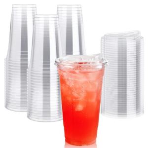 60 Pack Clear Plastic Cups with Strawless Lids