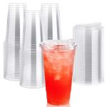 60 Pack Clear Plastic Cups with Strawless Lids