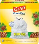 Glad ForceFlex 13 Gal Kitchen Trash Bags, 110 Ct