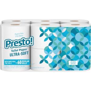 Presto! Mega Roll Unscented Toilet Paper - 12 Rolls