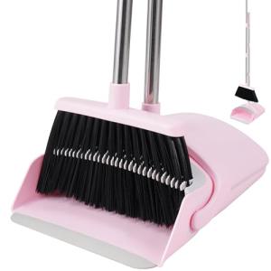 BSKLIN Collapsible Broom and Dustpan Set - Pink
