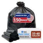 Heavy Duty 55-60 Gallon Black Trash Bags - 150 Count