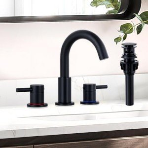 Matte Black Widespread Bathroom Faucet with Drain