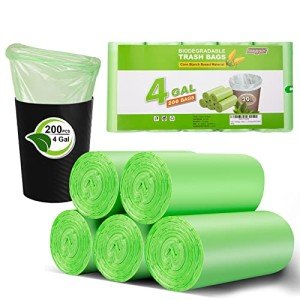 Biodegradable Small Trash Bags, 200 Count, 4 Gallon