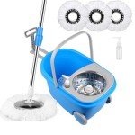 Blue Spin Mop and Bucket Set with Microfiber Pads