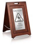 Wooden Wet Floor Sign - Double-Sided Bilingual Alert