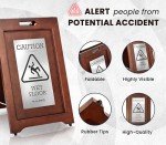 Wooden Wet Floor Sign - Double-Sided Bilingual Alert