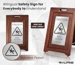 Wooden Wet Floor Sign - Double-Sided Bilingual Alert