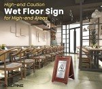 Wooden Wet Floor Sign - Double-Sided Bilingual Alert
