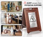 Wooden Wet Floor Sign - Double-Sided Bilingual Alert