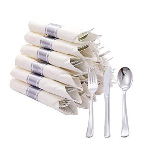 50 Pack Disposable Silver Plastic Cutlery Set