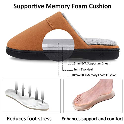 Men's Plush Memory Foam House Slippers, Brown