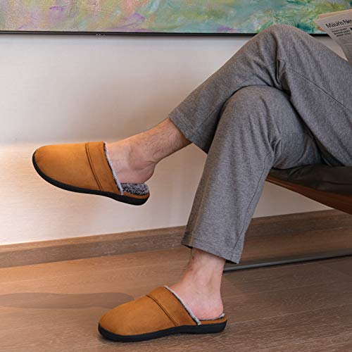 Men's Plush Memory Foam House Slippers, Brown