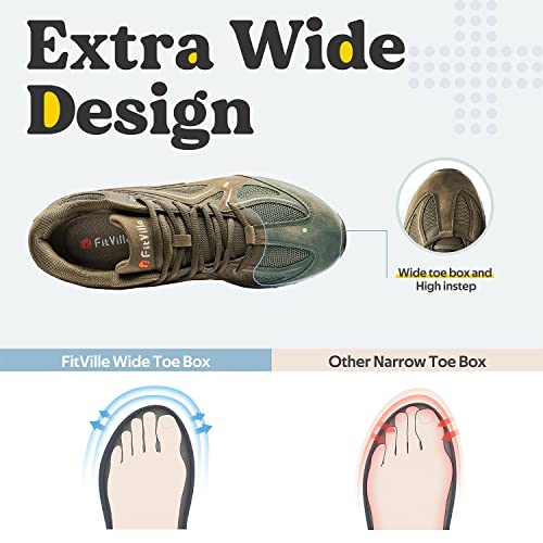 FitVille Extra Wide Men’s Walking Shoes, Army Green