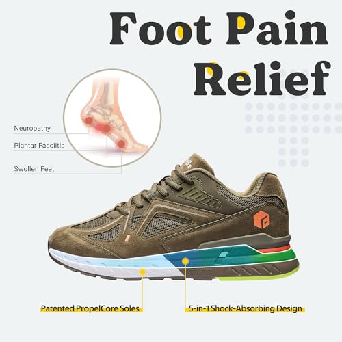 FitVille Extra Wide Men’s Walking Shoes, Army Green