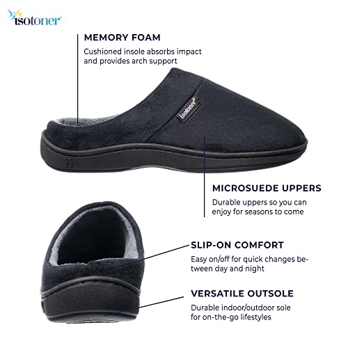 Men's Memory Foam Open-Back Slippers, Black Velvet