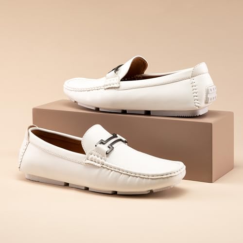 Bruno Marc Men's White Faux Leather Boat Shoes