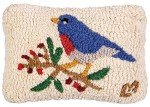 Bluebird & Berries Hand-Hooked Decorative Pillow