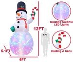 12Ft Inflatable Snowman with Candy Cane and Lights