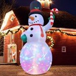 12Ft Inflatable Snowman with Candy Cane and Lights