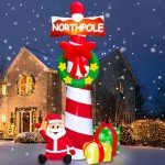 12 ft Inflatable North Pole Guidepost with Santa