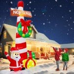 12 ft Inflatable North Pole Guidepost with Santa